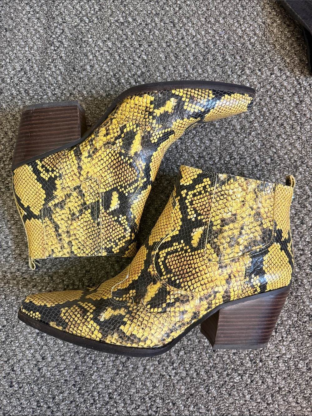 Sam Edelman Yellow Snake-Print Ankle Boots